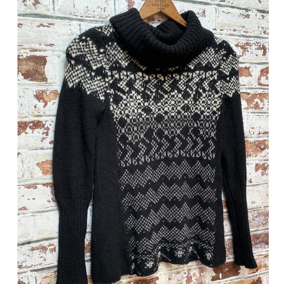 Free People Wool Blend Open Knit Fair Isle Printed Cowl Neck Pullover Sweater - Picture 2 of 9